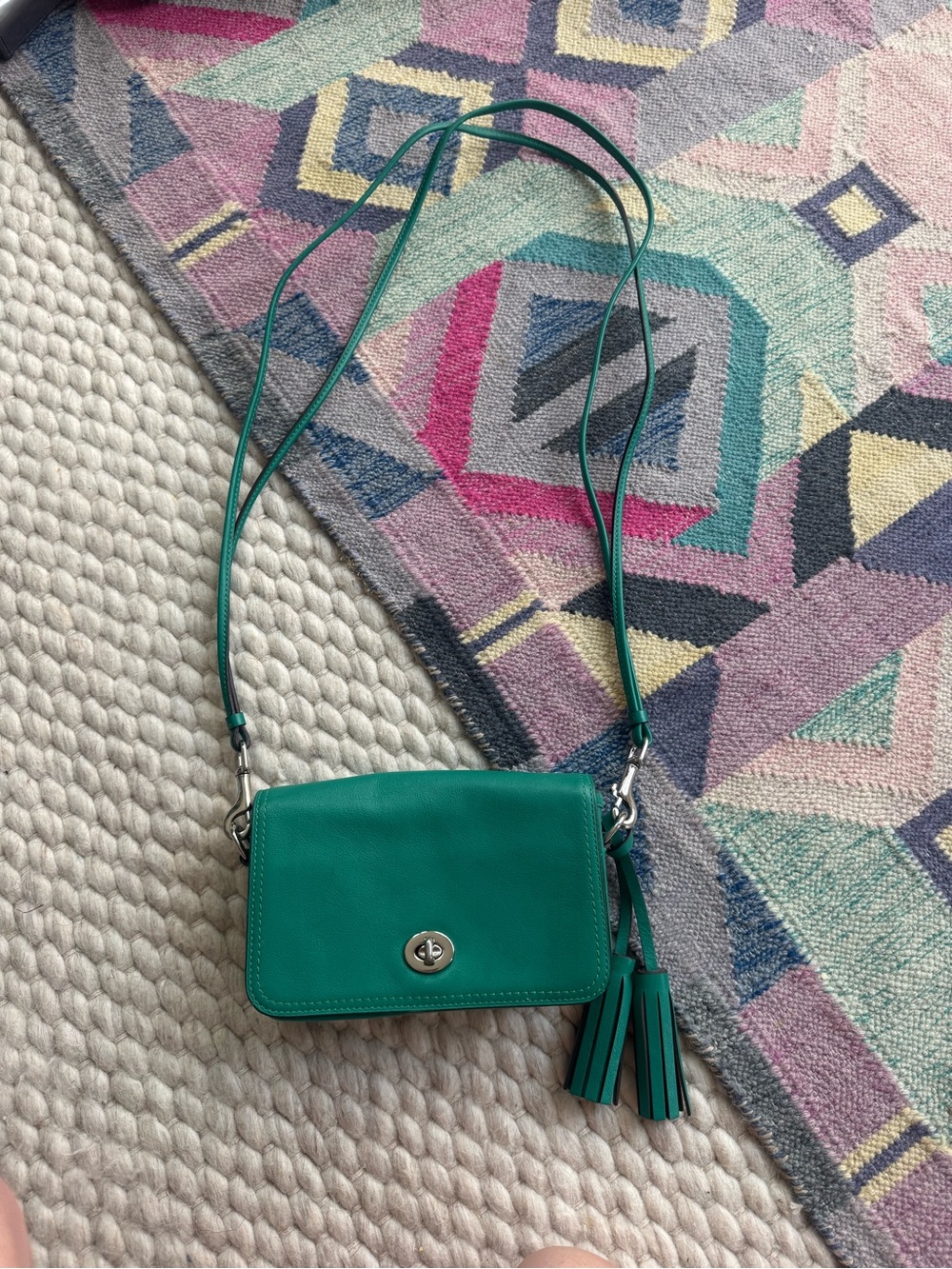 Coach Kelly Green Leather Crossbody Bag with Tassels